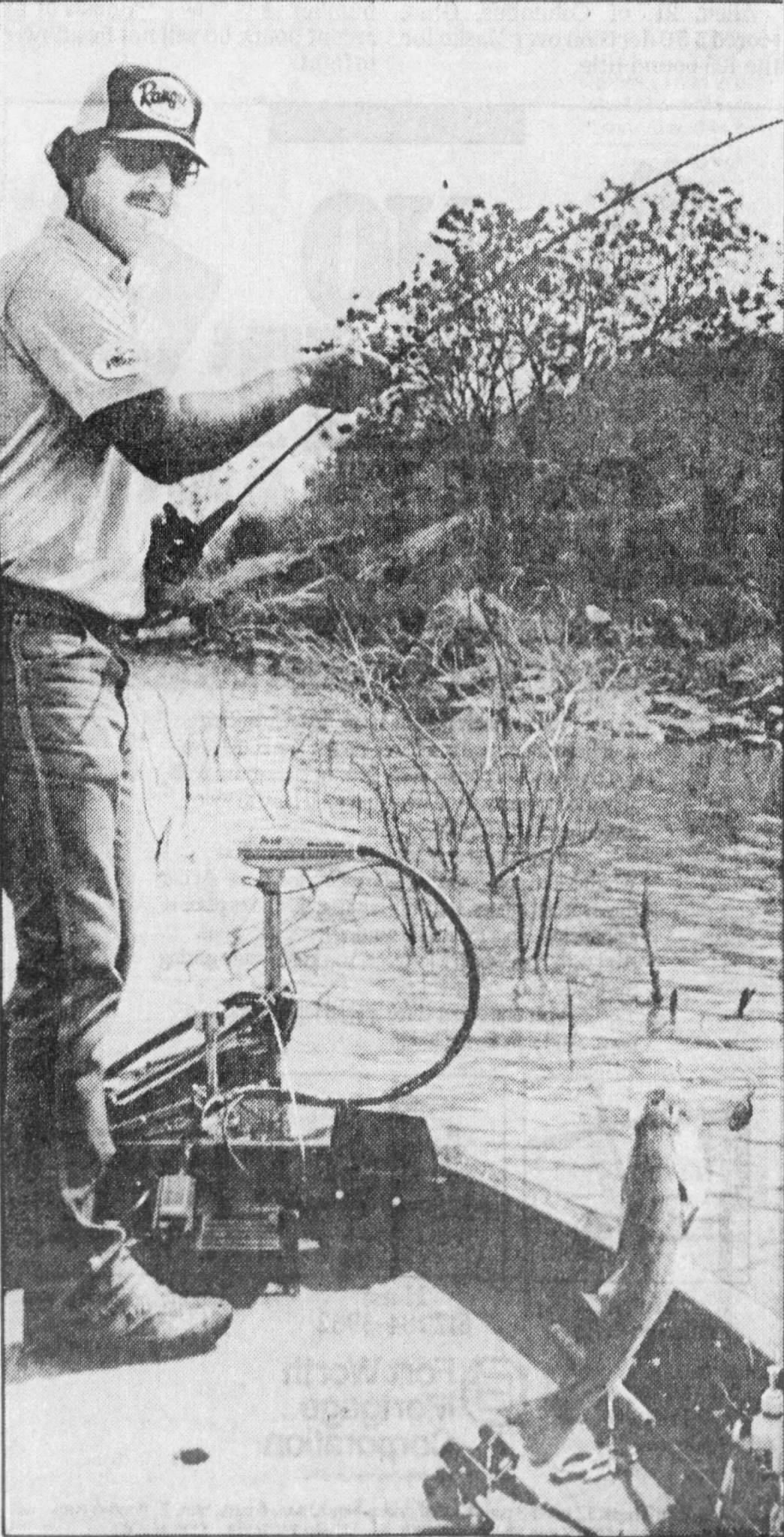 R-Young_1986_05 Original Caption: Muddy waters don't stop Ronnie Young at Lake Arrowhead. Fort Worth Star-Telegram, May 1986, photo credit: Star-Telegram/Bob Gwizdz.