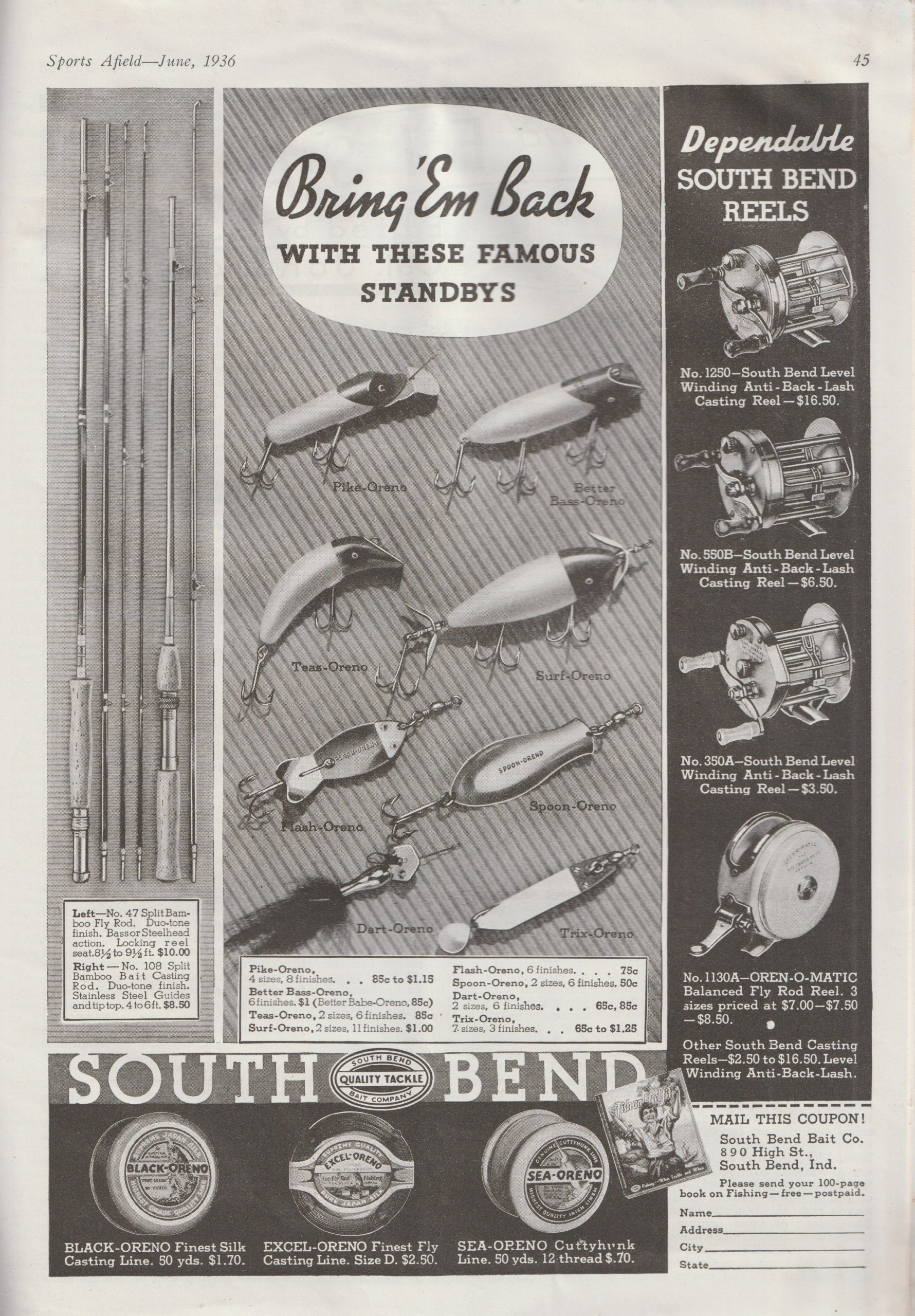 Sports Afield, June 1936. South Bend full page ad.