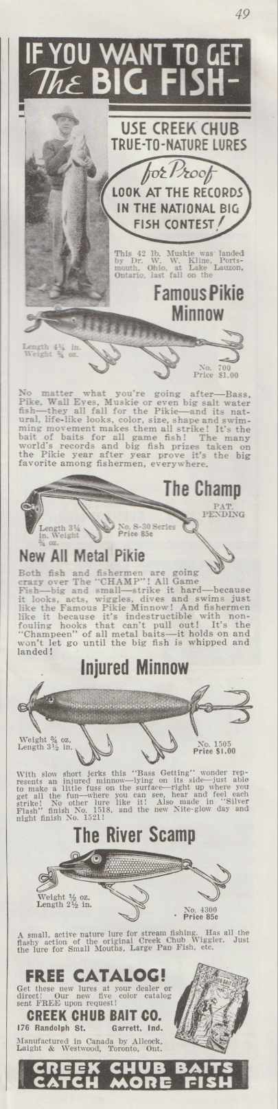 Sports Afield, June 1936. Creek Chub Bait Co. ad.