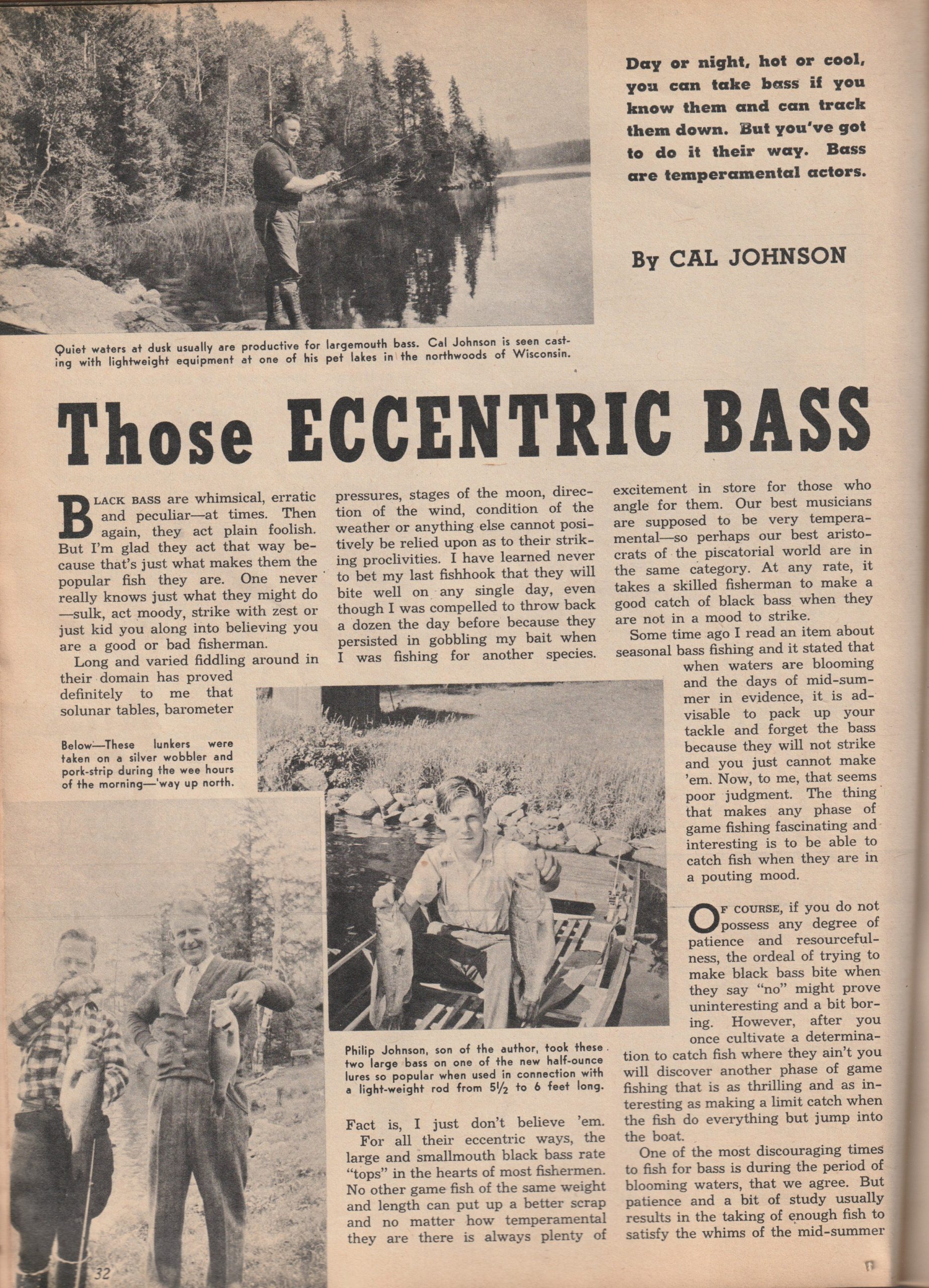 "Those Eccentric Bass" by Cal Johnson, Sports Afield Fishing Annual, 1943.
