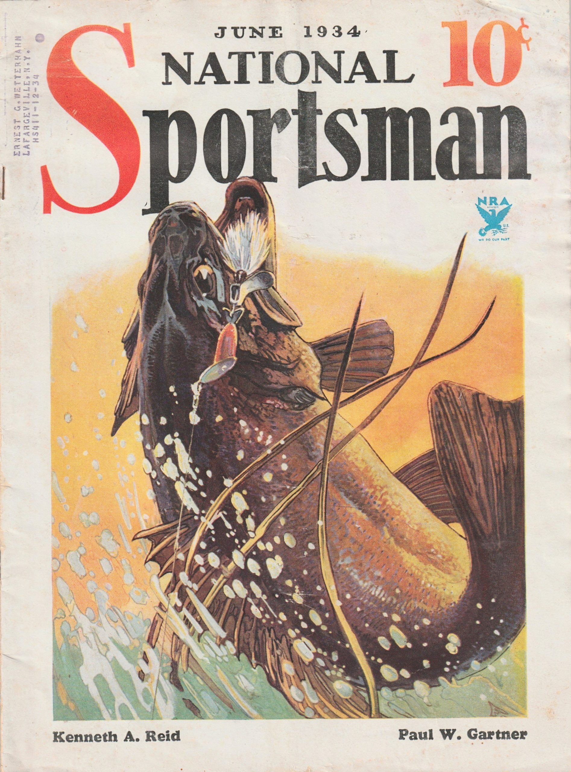 National Sportsman magazine, June 1934. Arguably the greatest fighting bass cover painting of all time...well, in 1934 anyway. You can feel the water hitting your face and the anger of this hefty bass as it tries to shake the lure.