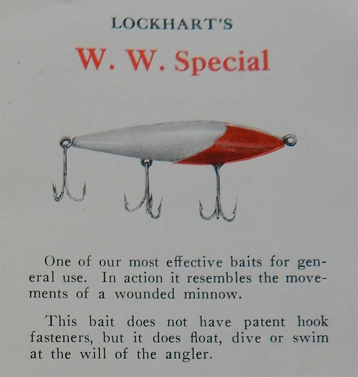(4) WW Special Lockhart Both the catalog (color picture) and advertising referred to the bait as the W.W. Special in 1914. Image Bill Sonnett.