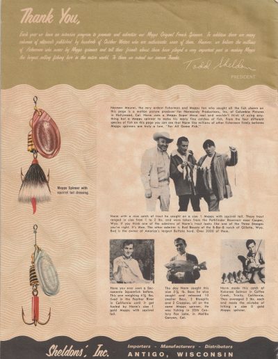 Mepps Catalog No. 65, 1965. Back cover.