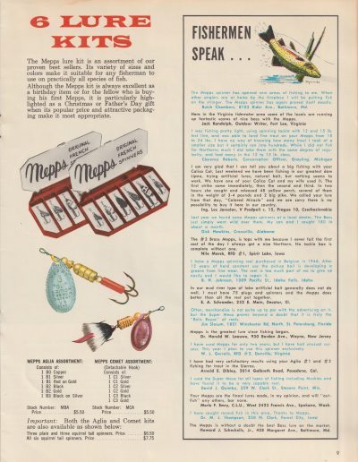 Mepps Catalog No. 65, 1965. Page 9.