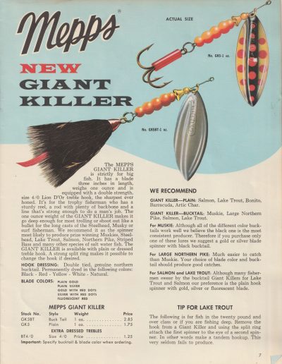 Mepps Catalog No. 65, 1965. Page 7.