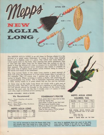 Mepps Catalog No. 65, 1965. Page 6.