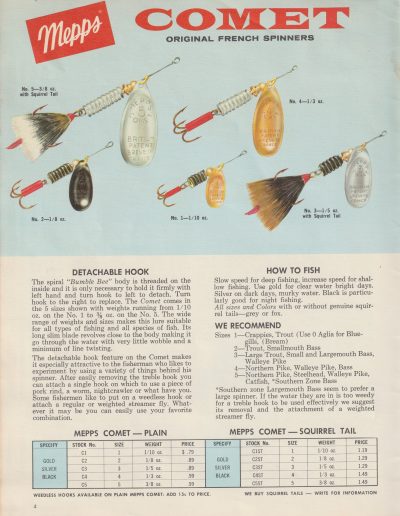 Mepps Catalog No. 65, 1965. Page 4.