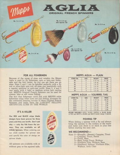 Mepps Catalog No. 65, 1965. Page 3.
