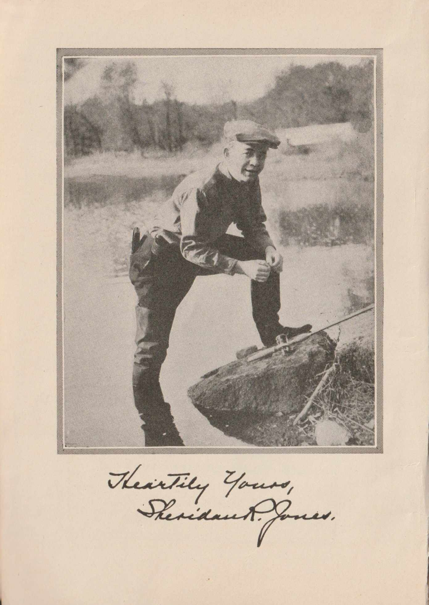 Bait Casting, by Sheridan R. Jones. Interior "welcome" photo of a smartly attired Sheridan Jones.
