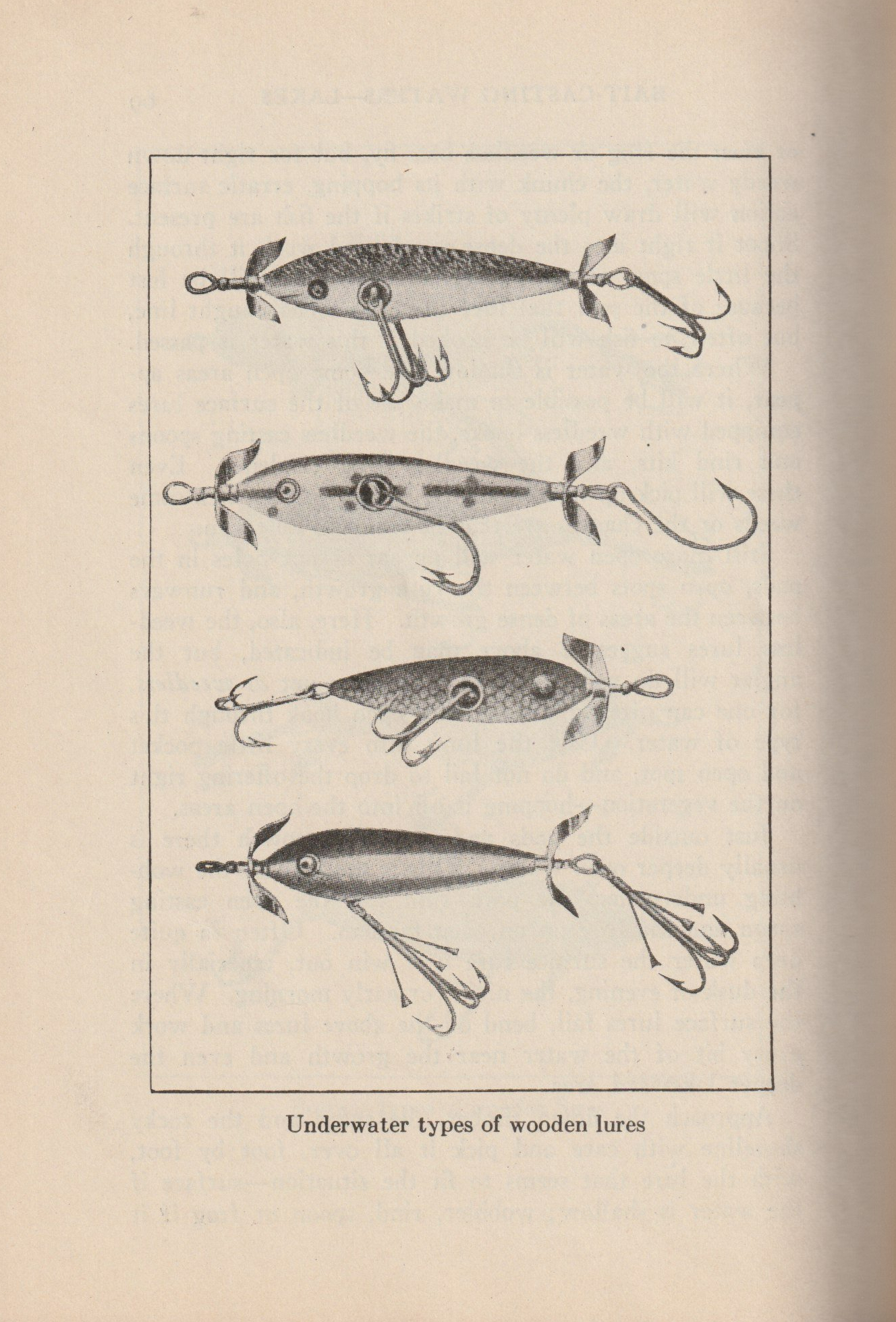 Bait Casting, by Sheridan R. Jones. Underwater types of wooden lures.