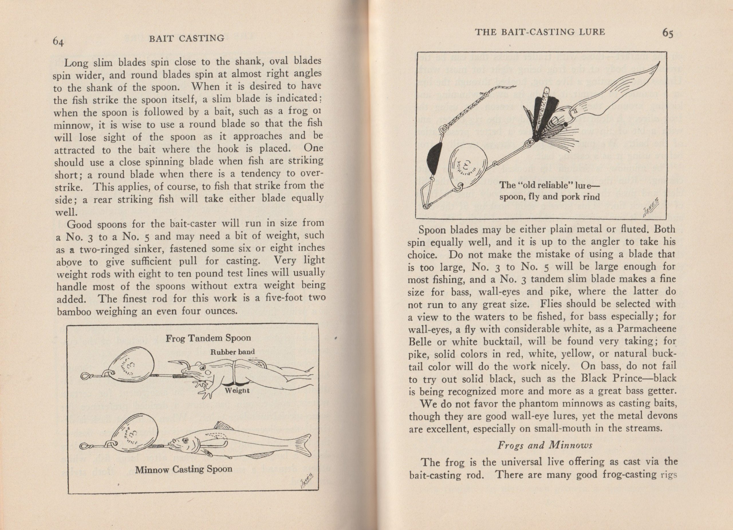 Bait Casting, by Sheridan R. Jones. Methods of rigging frog, Minnow and pork rind.