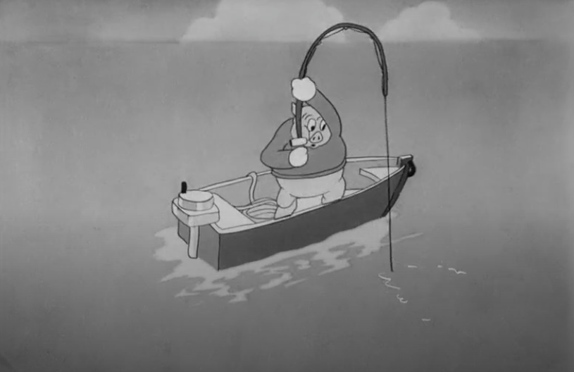 Fish Tales cartoon, 1936. Porky Pig doing his best although things don't go quite as planned.