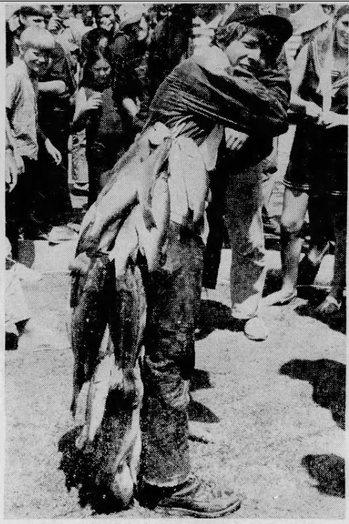 Original caption: "This bunch of fish didn't win...David Motley carries a big burden." The Huntsville Times, May 15, 1972.