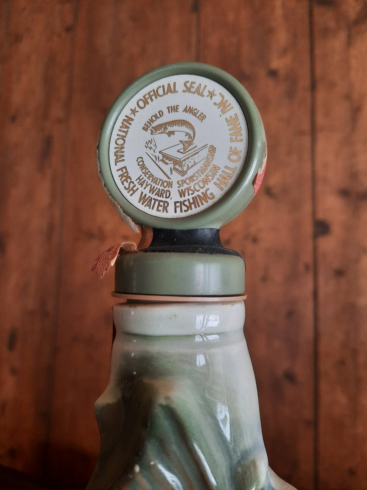 Decanter top, Jim Beam bass decanter, made for the Fresh Water Fishing Hall of Fame and Museum.