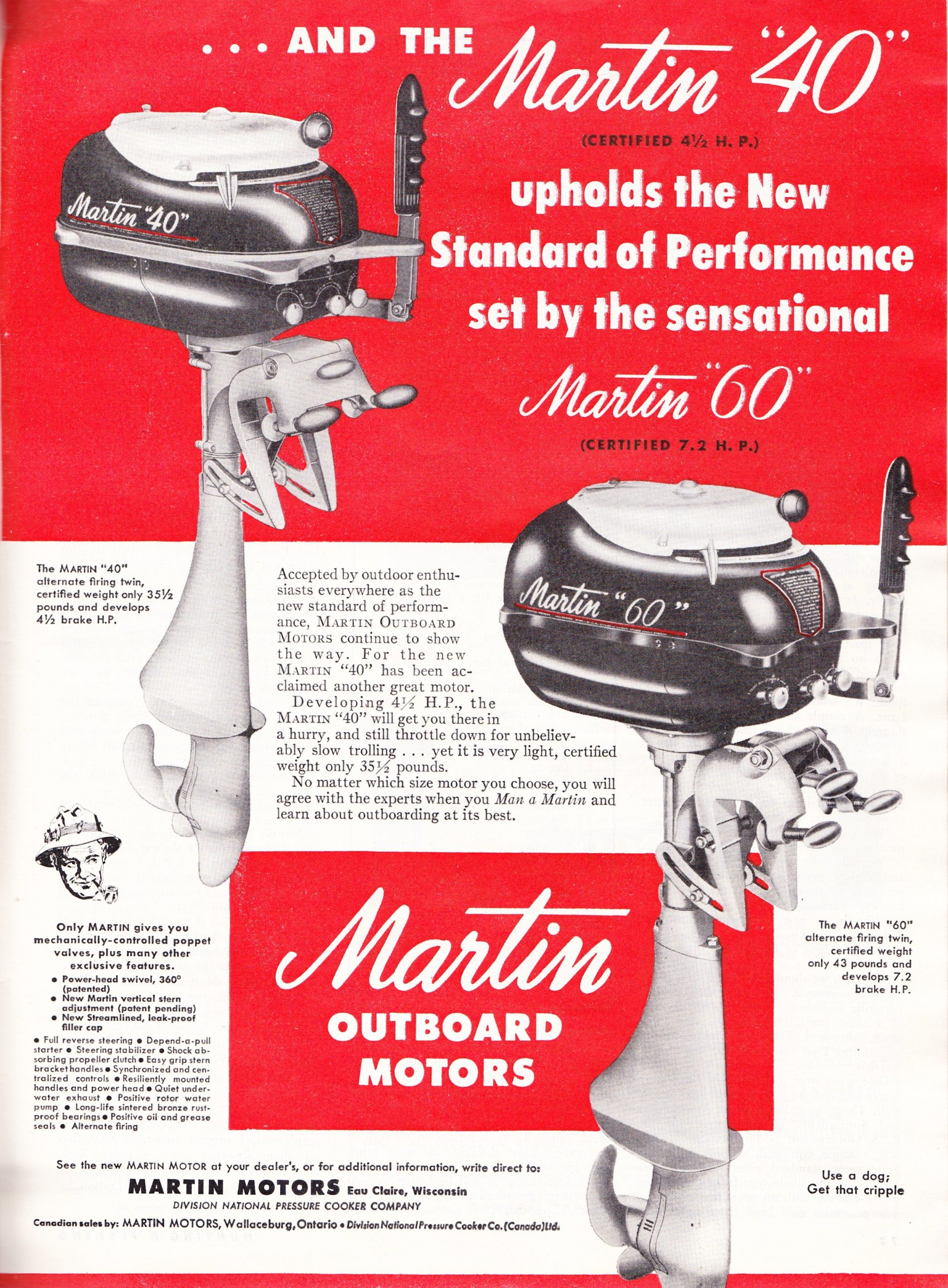 Martin "40" and "60" Outboard Motors ad in Hunting and Fishing magazine, Nov. 1947.