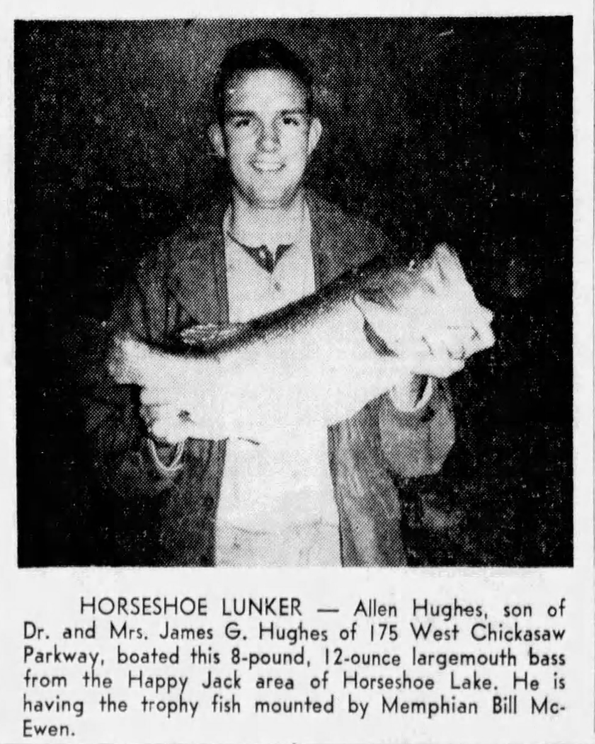 Bill McEwen Strike King The Commercial Appeal March 22, 1964 Page 20-2 Horseshoe Lake 8-lb, 12-oz Strike King bass. The Commercial Appeal March 22, 1964 Page 20.