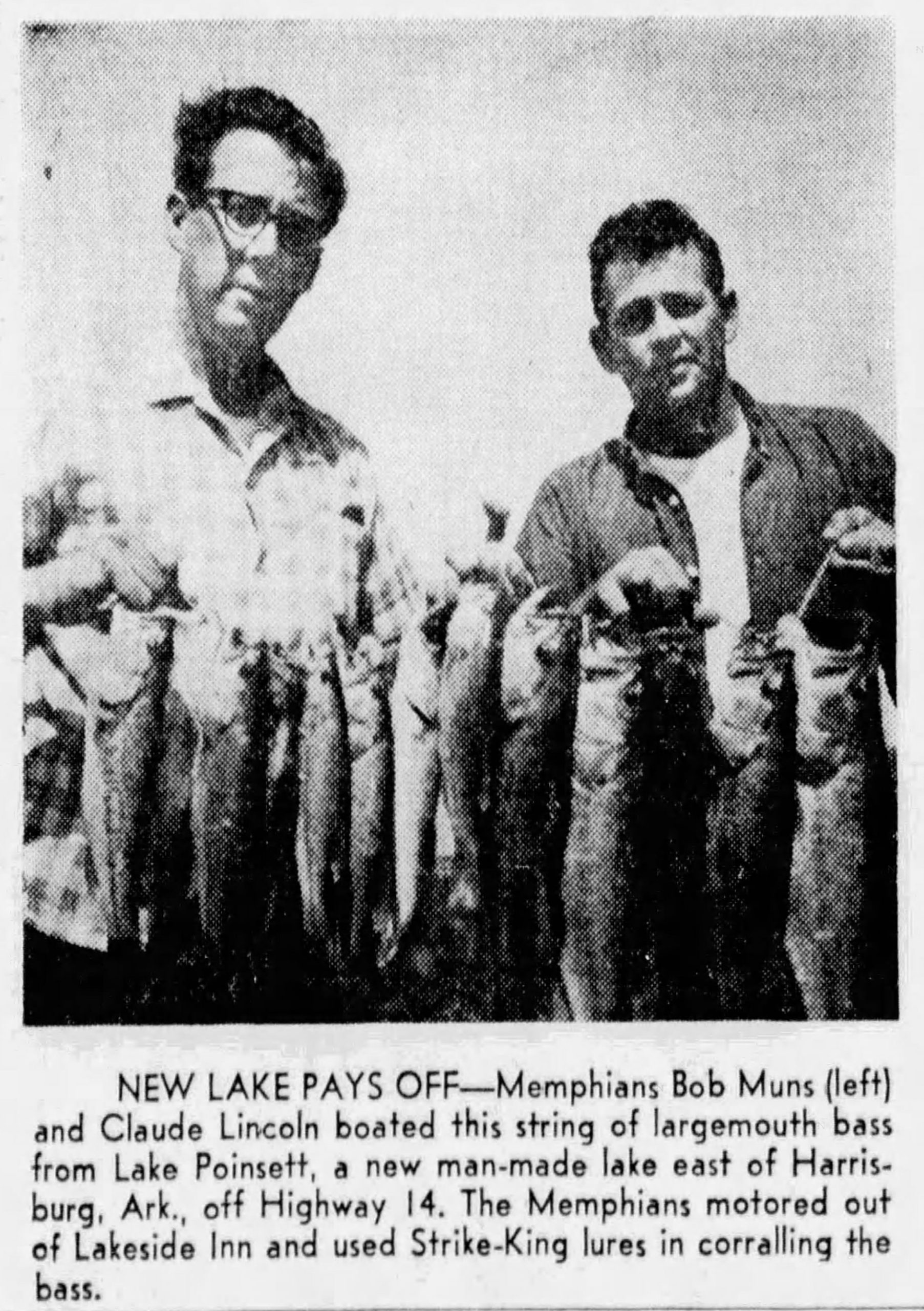 Bill McEwen Strike King The Commercial Appeal May 9, 1965 Page 43 Lake Poinsett bass caught on the Strike King. The Commercial Appeal May 9, 1965 Page 43.