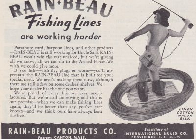 Rain-Beau Fishing Lines Ad Hunting and Fishing March 1945. Image Terry Battisti.