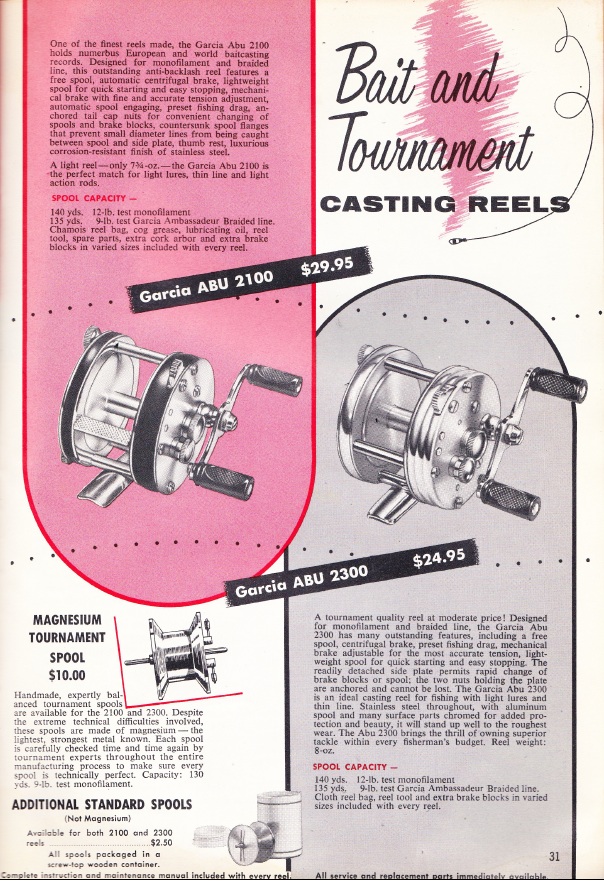 1954 Swedish Record Ad June 1954 The Garcia ABU 2100 and 2300 Tournament Casting reels. 1960 Garcia Fishing Tackle Annual. Image Terry Battisti.