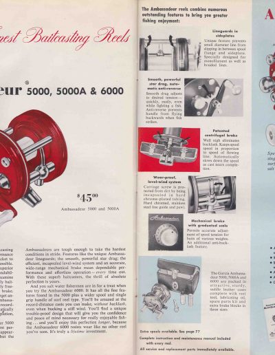 The Garcia Ambassadeur 5000, 5000A, and 6000 reels by ABU. 1960 Garcia Fishing Tackle Annual. Image Terry Battisti.