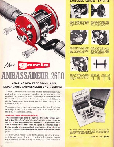 The Garcia Ambassadeur 2600. 1963 Garcia Fishing Annual. Image Terry Battisti.
