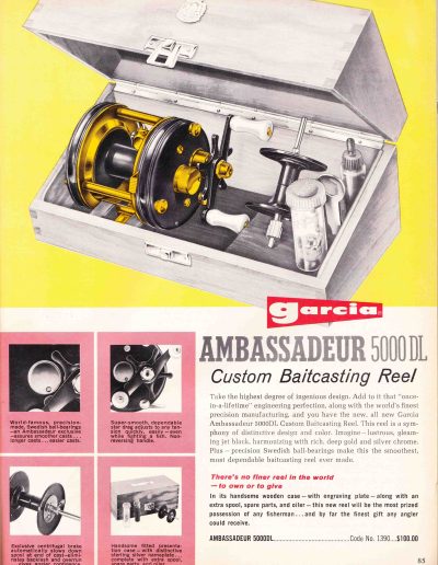The Garcia Ambassadeur 5000 DL. 1963 Garcia Fishing Annual. Image Terry Battisti.