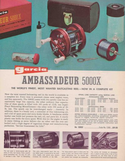 The Garcia Ambassadeur 5000X Reel Kit. 1964 Garcia Fishing Annual. Image Terry Battisti.