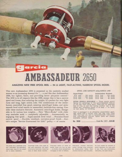 The Garcia Ambassadeur 2650 Reel. 1964 Garcia Fishing Annual. Image Terry Battisti.