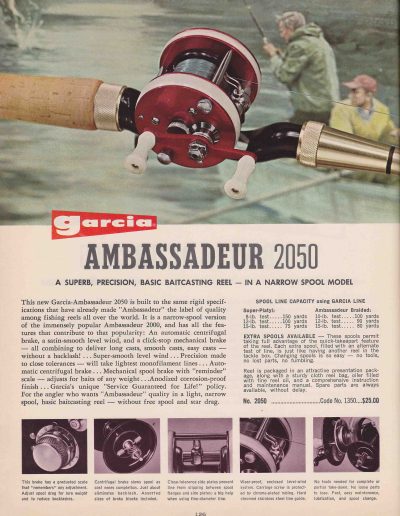 The Garcia Ambassadeur 2050 Reel. 1964 Garcia Fishing Annual. Image Terry Battisti.