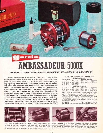 The Garcia Ambassadeur 5000X Reel Kit. 1965 Garcia Fishing Annual. Image Terry Battisti.