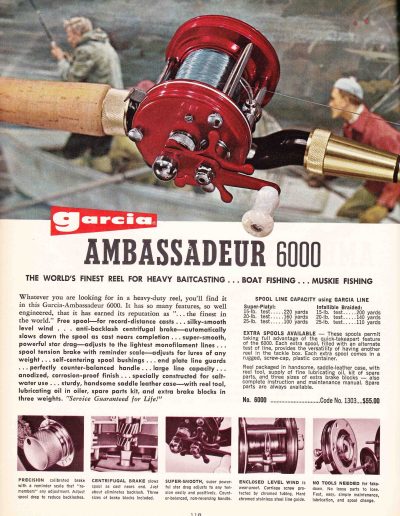 The Garcia Ambassadeur 6000 Reel. 1965 Garcia Fishing Annual. Image Terry Battisti.