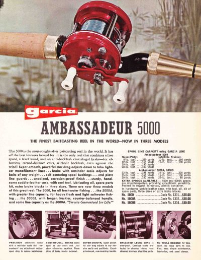 The Garcia Ambassadeur 5000 Reel. 1965 Garcia Fishing Annual. Image Terry Battisti.