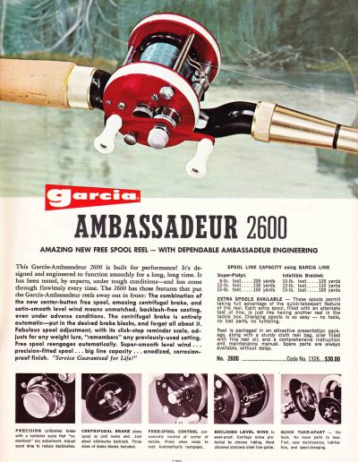 The Garcia Ambassadeur 2600 Reel. 1965 Garcia Fishing Annual. Image Terry Battisti.