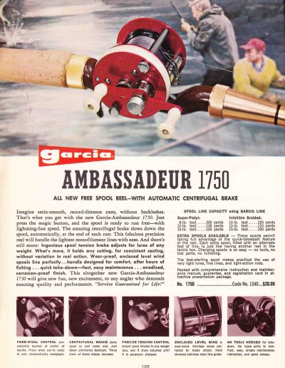The Garcia Ambassadeur 1750 Reel. 1965 Garcia Fishing Annual. Image Terry Battisti.