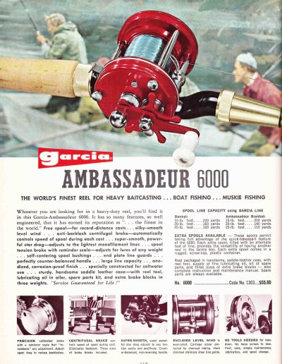 The Garcia Ambassadeur 6000 Reel. 1966 Garcia Fishing Annual. Image Terry Battisti.