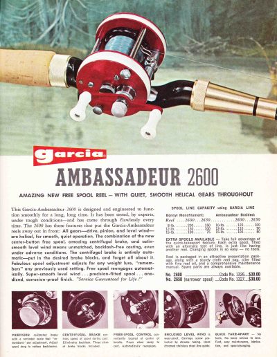 The Garcia Ambassadeur 2600 Reel. 1966 Garcia Fishing Annual. Image Terry Battisti.