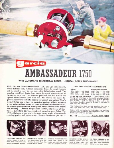 The Garcia Ambassadeur 1750 Reel. 1966 Garcia Fishing Annual. Image Terry Battisti.