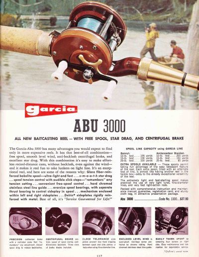 The Garcia Ambassadeur 3000 Reel. 1966 Garcia Fishing Annual. Image Terry Battisti.
