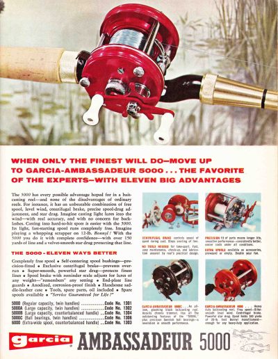 The Garcia Ambassadeur 5000 Series Reels. 1967 Garcia Fishing Annual. Image Terry Battisti.