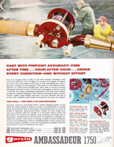 The Garcia Ambassadeur 1750 Reel. 1967 Garcia Fishing Annual. Image Terry Battisti.