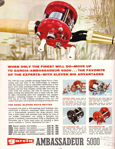The Garcia Ambassadeur 5000 Series Reels. 1968 Garcia Fishing Annual. Image Terry Battisti.