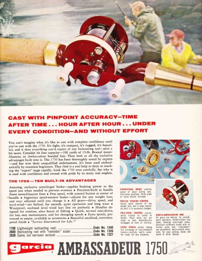 The Garcia Ambassadeur 1750 Reel. 1968 Garcia Fishing Annual. Image Terry Battisti.