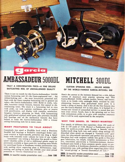 The Garcia Ambassadeur 5000DL and Mitchell 300DL Presentation Reels. 1969 Garcia Fishing Annual. Image Terry Battisti.