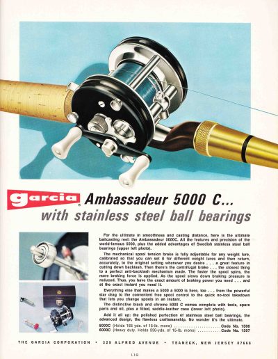 The Garcia Ambassadeur 5000C and 6000C Stainless Steel Ball Bearing Reels. 1970 Garcia Fishing Annual. Image Terry Battisti.