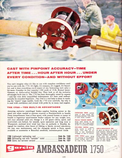 The Garcia Ambassadeur 1750 Reel. 1970 Garcia Fishing Annual. Image Terry Battisti.