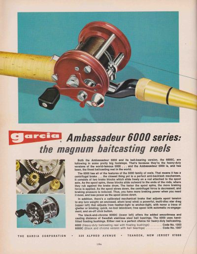 The Garcia Ambassadeur 6000 Series Reels. 1972 Garcia Fishing Annual. Image Terry Battisti.