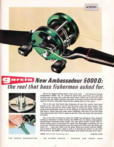 Introducing the Garcia Ambassadeur 5000D Direct Drive Reel. 1974 Garcia Fishing Annual. Image Terry Battisti.