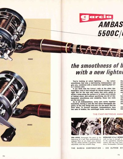 The Garcia Ambassadeur 5500C/6500C High-Speed Series Reels. 1974 Garcia Fishing Annual. Image Terry Battisti.