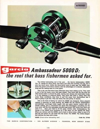 The Garcia Ambassadeur 5000D Direct Drive Reel. 1975 Garcia Fishing Annual. Image Terry Battisti.