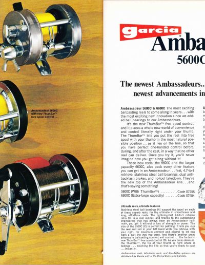 The Garcia Ambassadeur 5600C and 6600C ThumBar Reels. 1977 Garcia Fishing Annual. Image Terry Battisti.